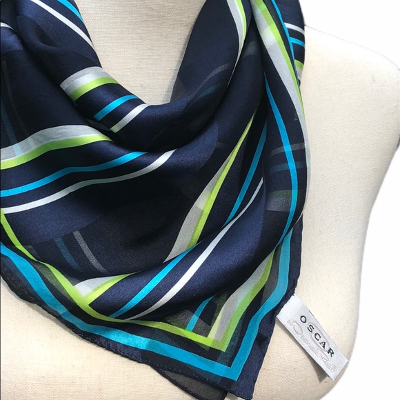 Oscar de la Renta Accessories - Oscar de la Renta | Navy Striped Silk Scarf
